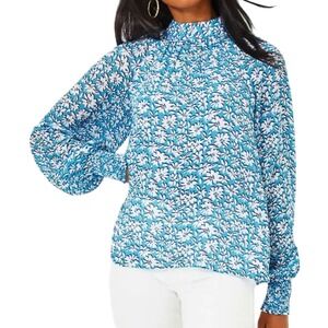 Lilly Pulitzer Ellie Lynn Long Sleeve Top Floral Palm Beach Petals Sz 6 NWT Blue